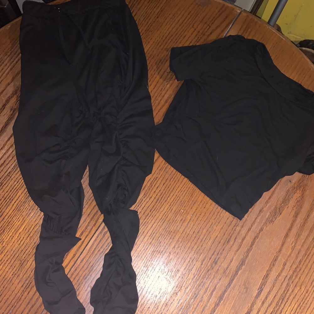 2 Piece Black Pants & Crop Top Set